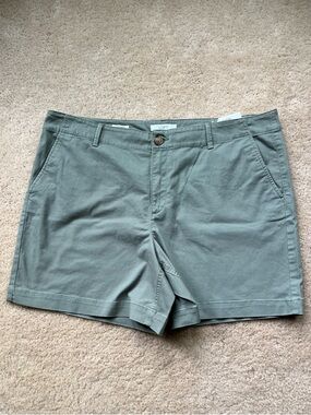 NWT LOFT Khaki Green Monroe Chino Shorts - Size 18 - Stretch - 6” Inseam